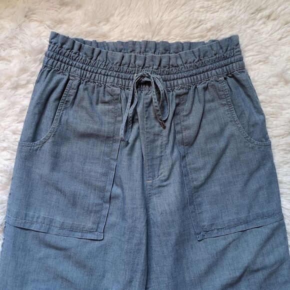 LRL Ralph Lauren Womens 6 Wide Leg Pant Chambray Blue Paperbag Drawstring Pocket - Picture 2 of 13